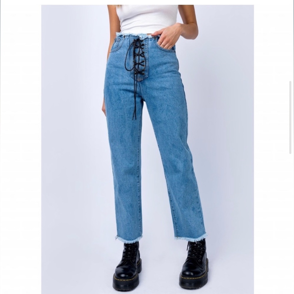 Lioness La Bella Vita High Rise Lace Up Jeans